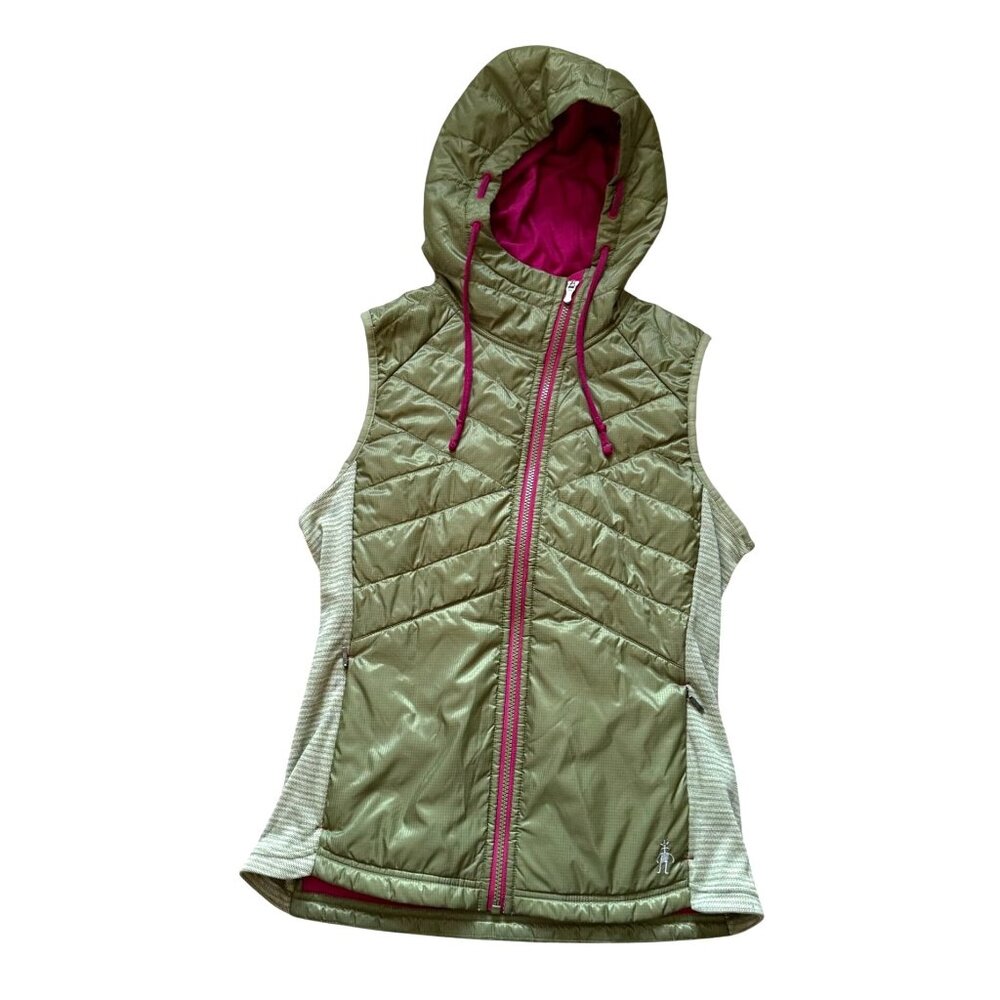 Smartwool Olive Green Hooded Vest with Pink Accents